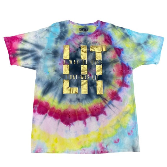 BAS1C Ma+H upcycled unisex rainbow Spiral TIE DYE short sleeved top sz X-LARGE - Picture 1 of 12